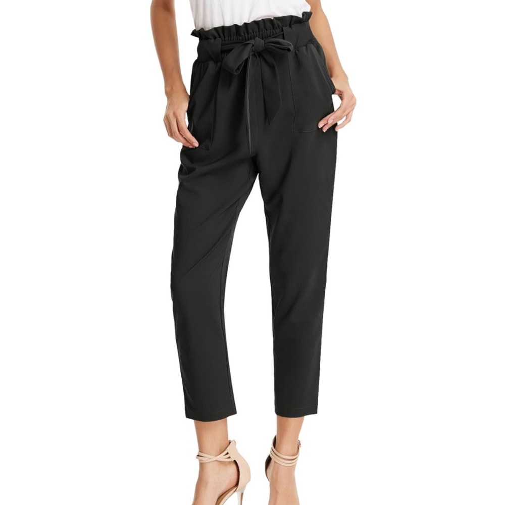 GRACE KARIN Women's Cropped Paper Bag Waist Pants with Pockets black medium